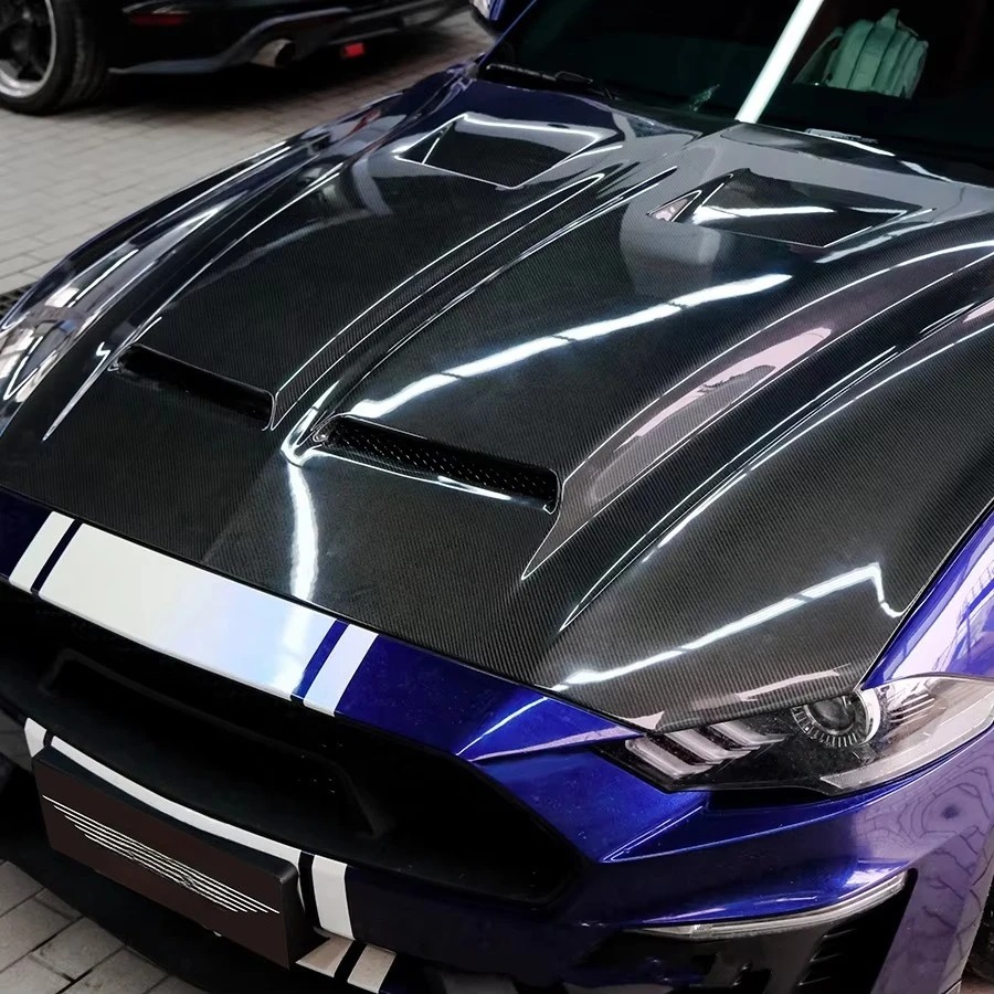 2018-2023 for Mustang Carbon Fiber Bonnet Super Snake Style Hood Body Kit with Bolts Perfect Fitment New Condition